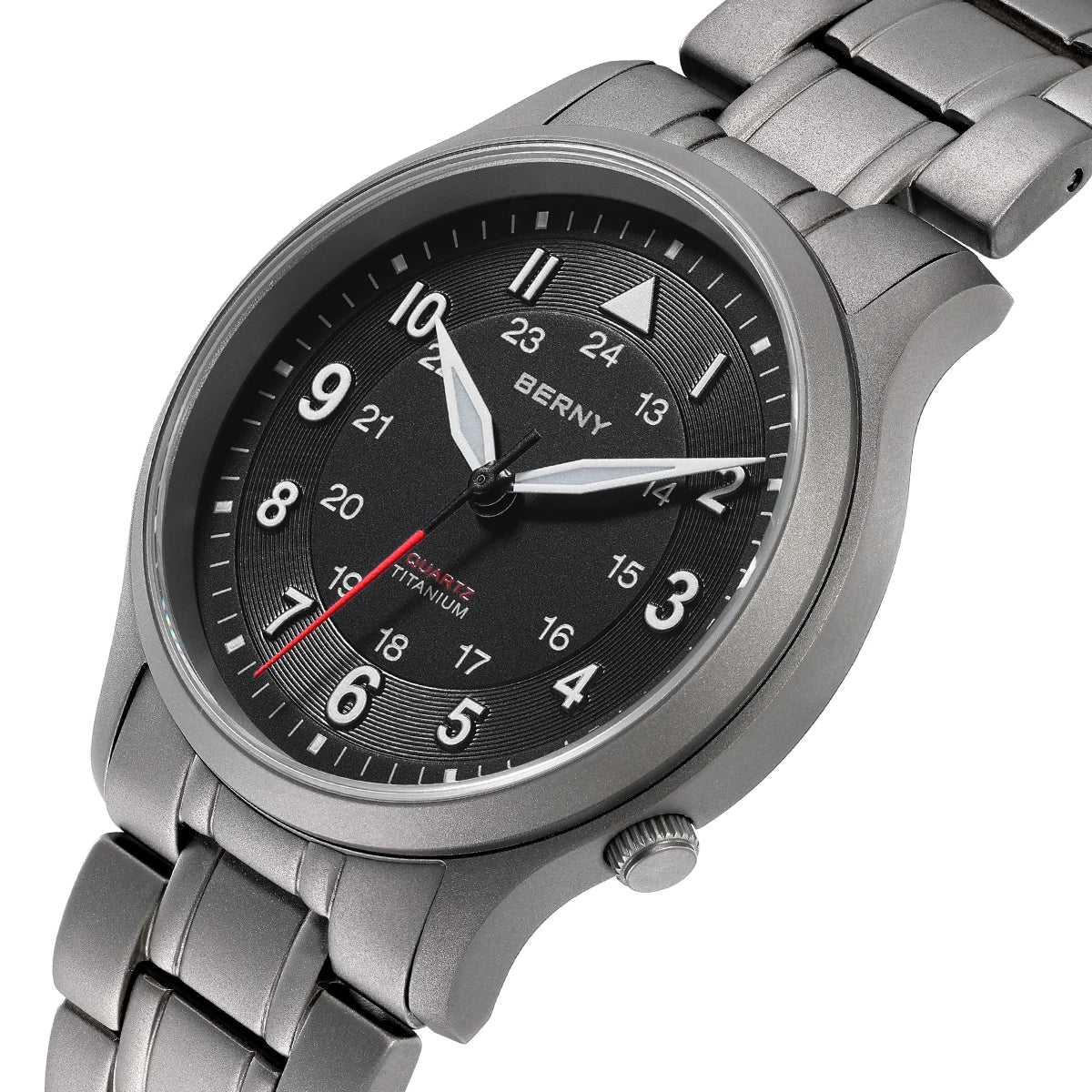 BERNY Titanium Watches for Men Classic Mens Field Pilot Watch Easy Read Outdoor Quartz Wristwatch Super Luminous Sapphire 5ATM