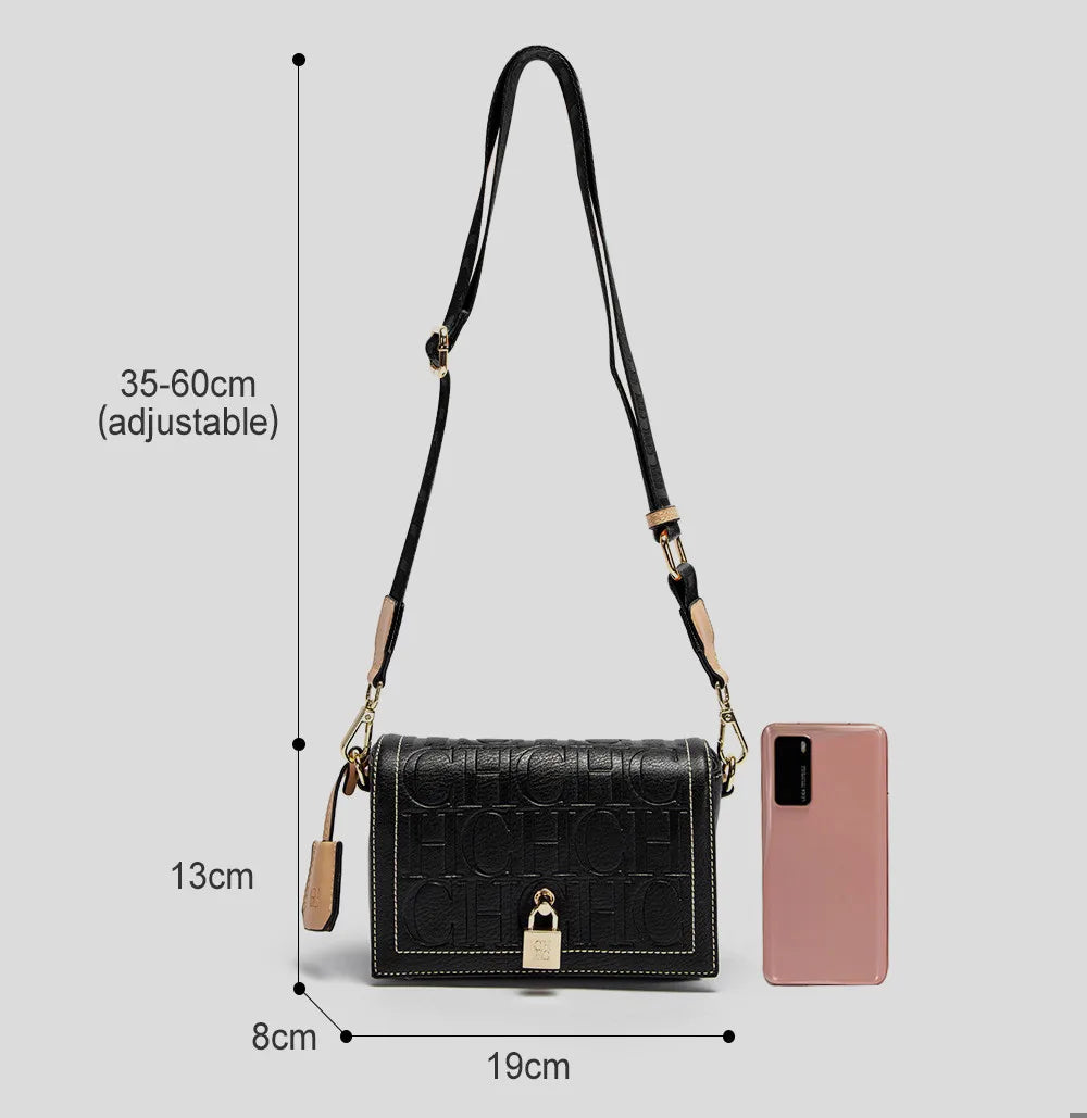 Fashion Design Model Metal Accessories Buckle Women's Shoulder Bag Luxury Brand 2025 Fashion Solid Colour Printed Head Bag RELUX.STORE