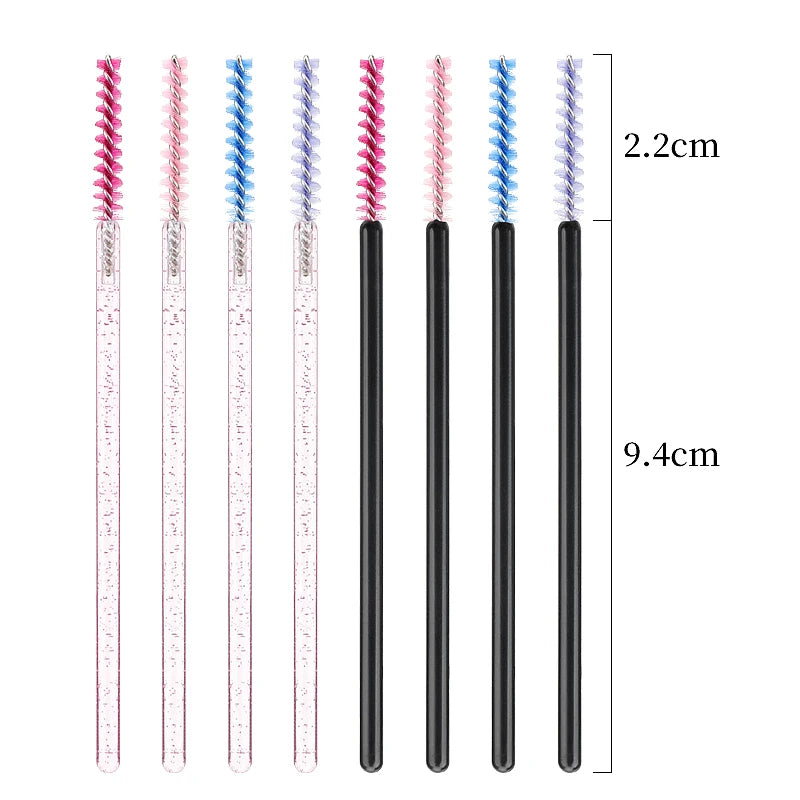 NEW 50Pcs Makeup Eyelash Brushes Disposable Crystal Eyebrow brush Diamond Handle Mascara Wand Applicator Lashes Extension Tools RELUX.STORE