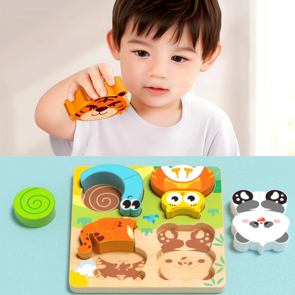 4-in-1 Wooden Toys 3D Wood Puzzle Cartoon Animals Cognitive Jigsaw Puzzle Early Learning Educational Toys For Children Gift RELUX.STORE