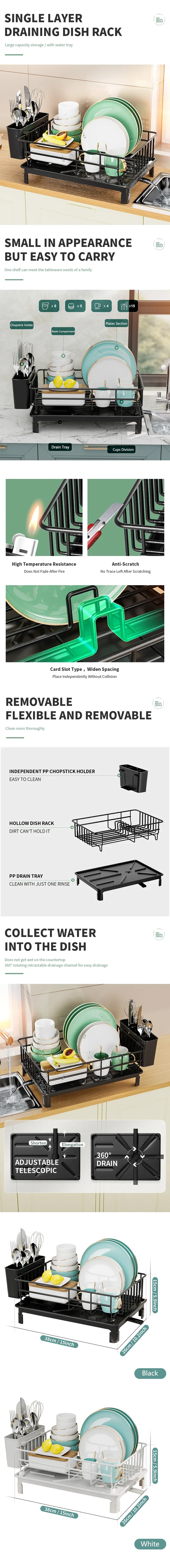 Multi-Functional Kitchen Organizer: Countertop & Cabinet Dish Rack + Utensil Drainer Storage with Stackable Design Storage Rack