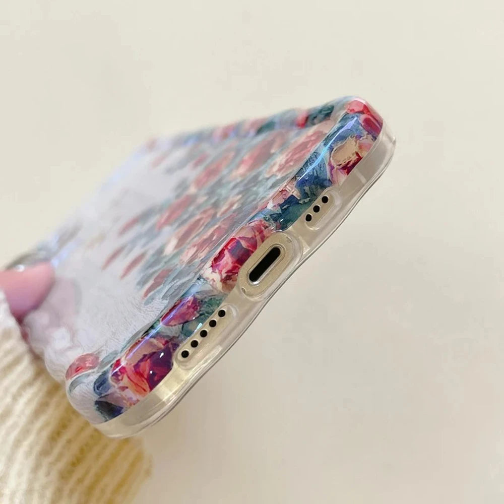 Retro Oil Painting Phone Case For iPhone 13 14 15 16 ProMax 12 11 Luxury Flower Print Shockproof Silicone Cover Artistic Decor RELUX.STORE