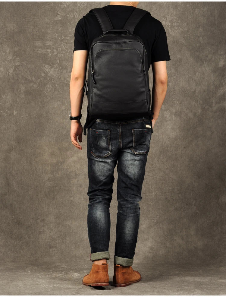 High Quality Fashion Genuine Leather Backpack Men Bagpack Student School Bag Backpack daily male Rucksack large Knapsack Black