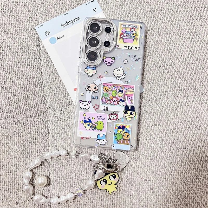 Kawaii Angel Baby Animal Phone Case For Samsung Galaxy S25 Ultra 24 Plus S23 S25 Edge Cover with Stand Chain Cute Magnetic Cases