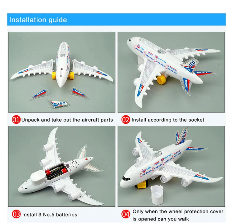 Electronic Aeroplane Toy with Music & Light Airplane Toy Electric Detachable Plane Toys Autopilot Automatic Obstacle Avoidance - RELUX.STORE