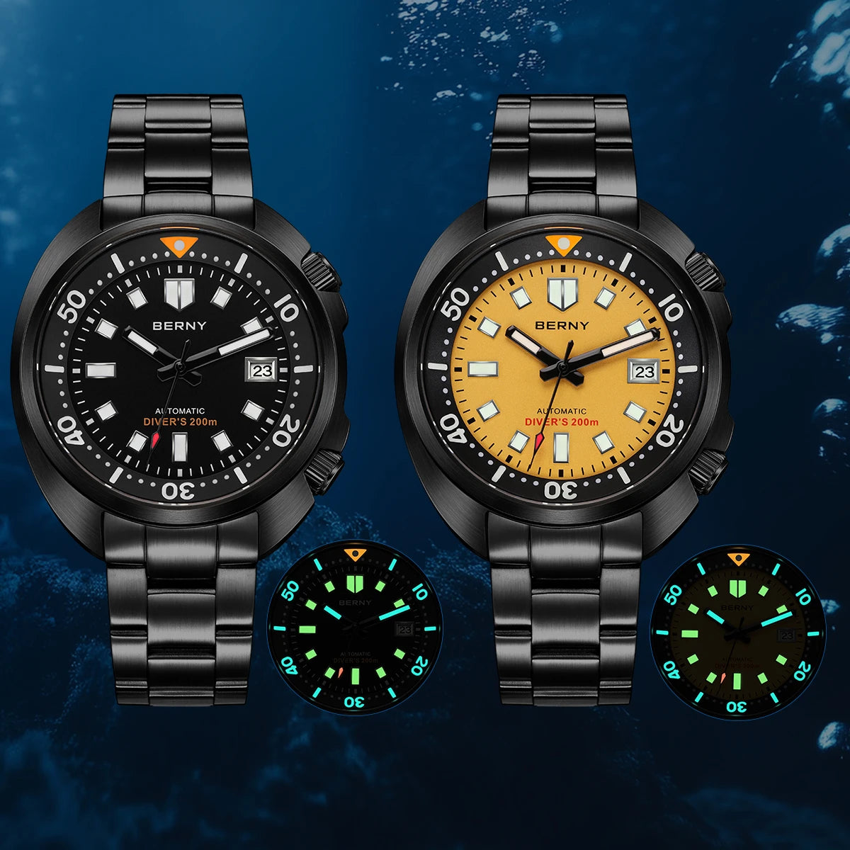 BERNY 20ATM Diver Watch For Men Mechanical Black Dial Original Design Top Automatic Sapphire Luxury Diving Luminous Men Watch