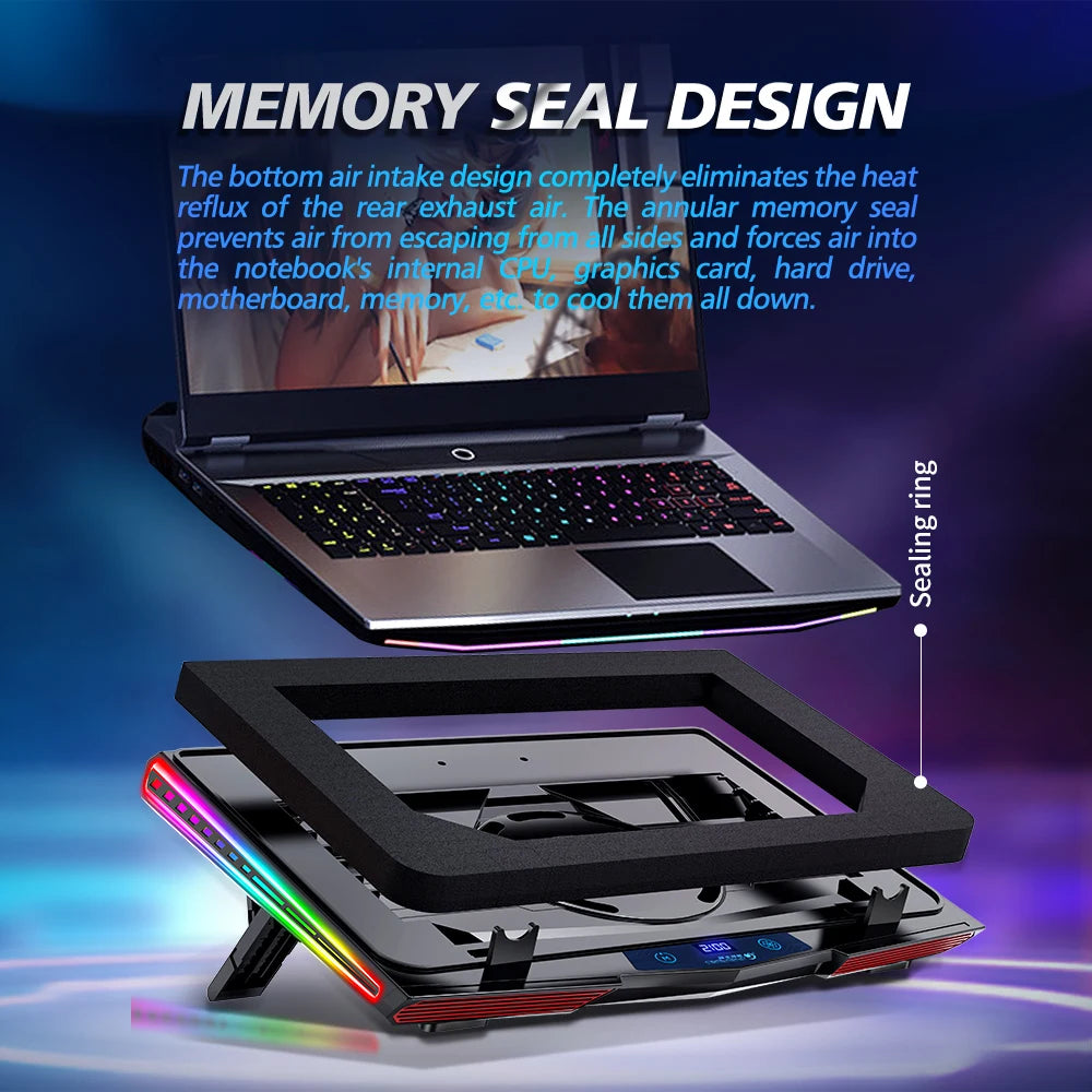 Air Compression RGB Laptop Cooling Pad - Ultra-Quiet USB Cooler, Fast Heat Dissipation & Adjustable Stand