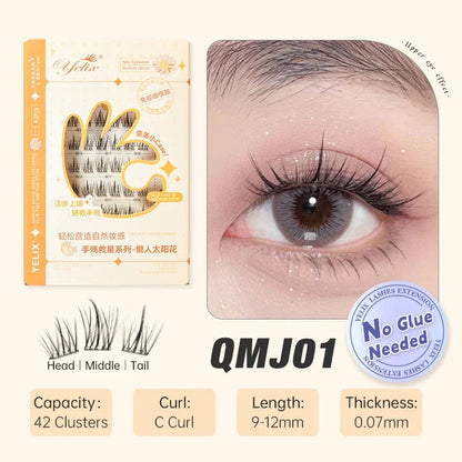Yelix Self-adhesive Glue Free False Eyelashes Reusable DIY Segmented DIY Lashes Clusters No Glue Needed Natural Soft Lashes RELUX.STORE