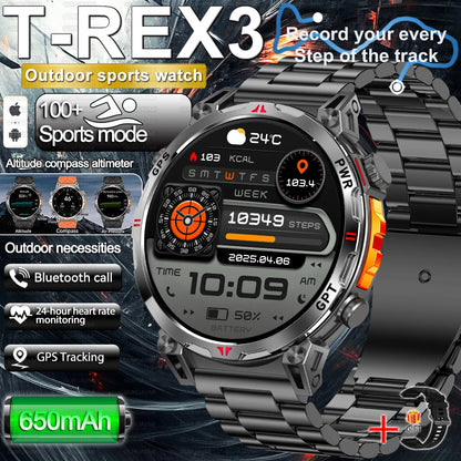 2025 New Military AMOLED HD SmartWatch 650Mah Battery GPS Compass 5ATM Waterproof Tactics 100+ Sport BT call Smart Watch For Men