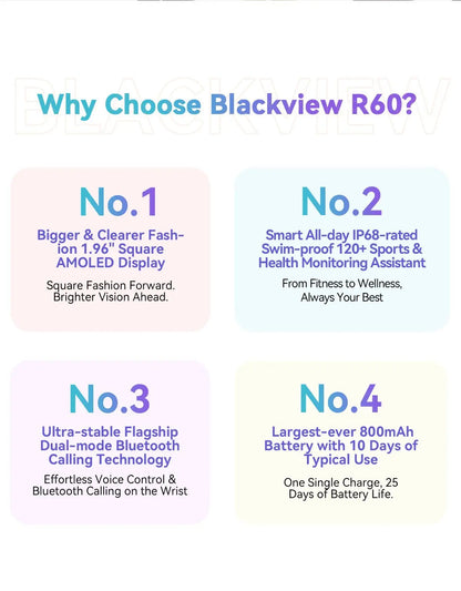 [World Premiere] Blackview Smartwatch R60 Watch 1.96'' AMOLED Display 800mAh Bluetooth Phone Calls Health and Fitness Tracking