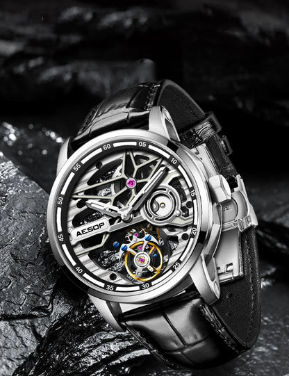 AESOP Men Flying Tourbillon Mechanical Full Skeleton Waterproof Watches Top Brand Luxury Watch for Men Sapphire With Diamond Man