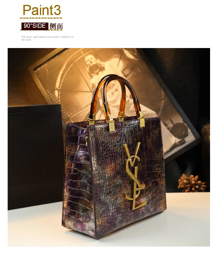 2025 New Arrival All-match Crocodile Pattern Atmospheric Middle-aged Women's Bag Large Capacity Portable Tote Bag Handbags RELUX.STORE
