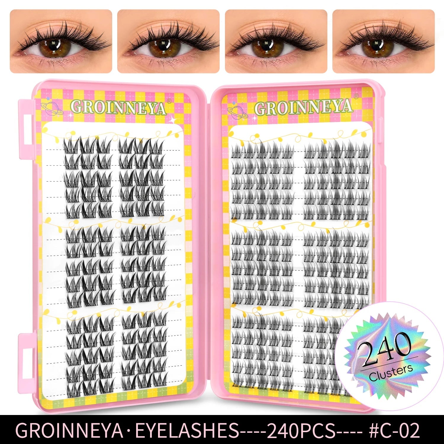 GROINNEYA Eyelashes Clusters 320 pcs Natural Eyelash extension Cluster Lashes Volume Mixed Tray Lashes Cluster Natural Lashes RELUX.STORE