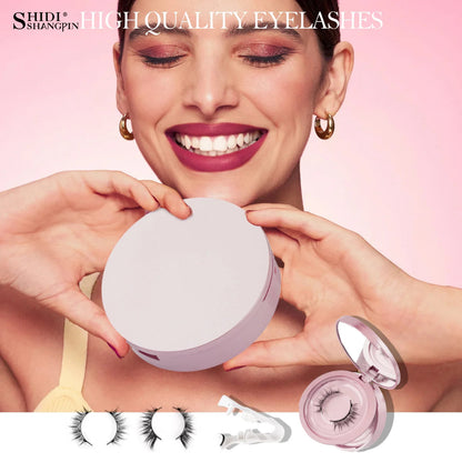 2 Pairs Magnetic Eyelash Natural Look Fluffy False Eyelashes Reusable Magnetic Eyelash Set with Applicator No Glue Need Makeup RELUX.STORE