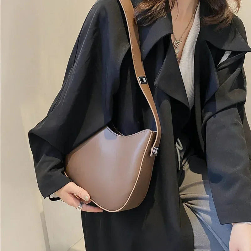 New Trendy and Fashionable Shoulder Underarm Bag PU Leather Solid Color Tote Handbag Luxury Brand Female Portable Shoulder Bag RELUX.STORE