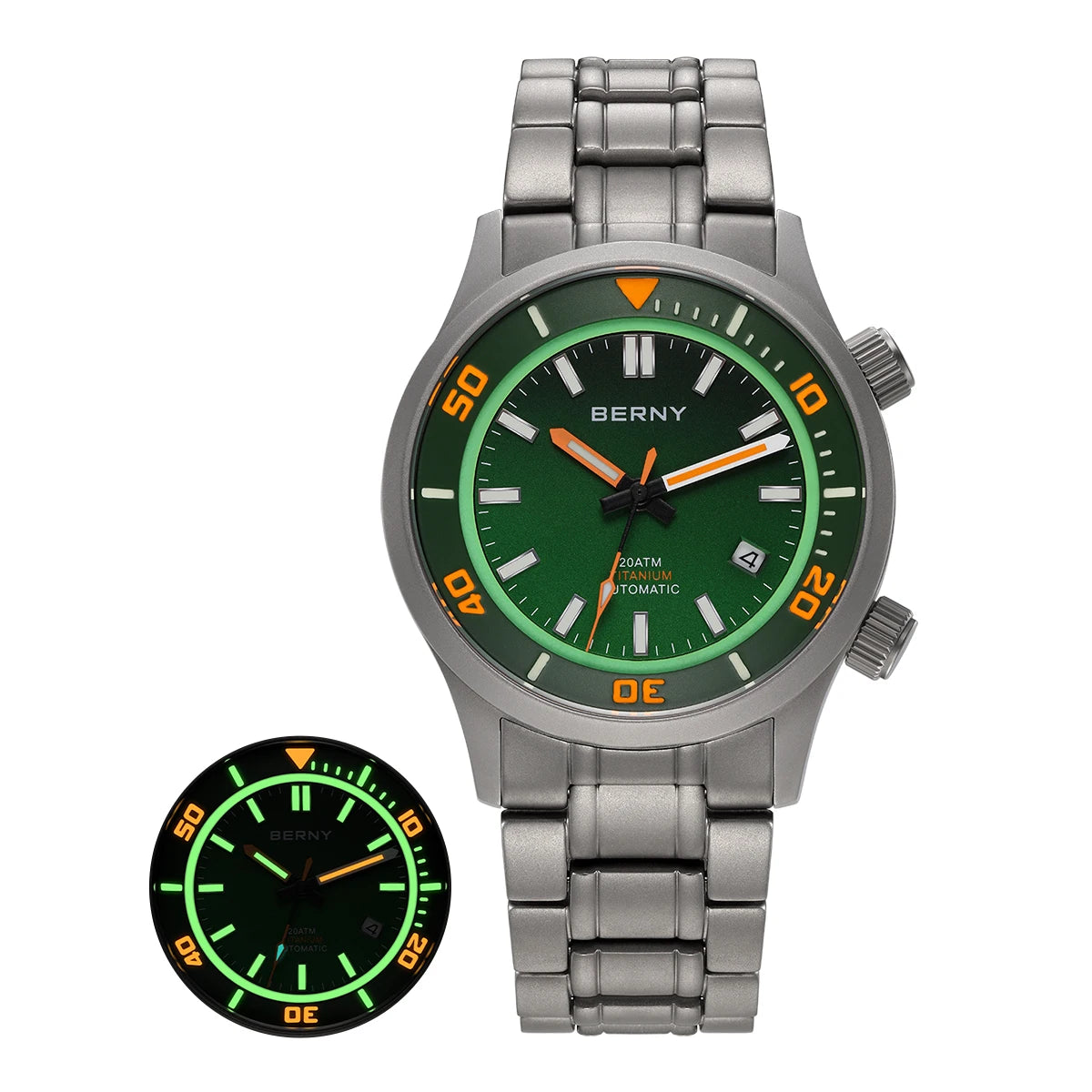BERNY Automatic Titanium Diver Watch for Men Supper Luminous Sappire AR coated Miyota 8215 20ATM Mechanical Diving Men's Watches