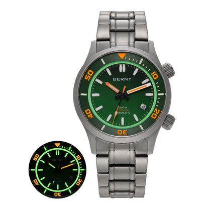 BERNY Automatic Titanium Diver Watch for Men Supper Luminous Sappire AR coated Miyota 8215 20ATM Mechanical Diving Men's Watches