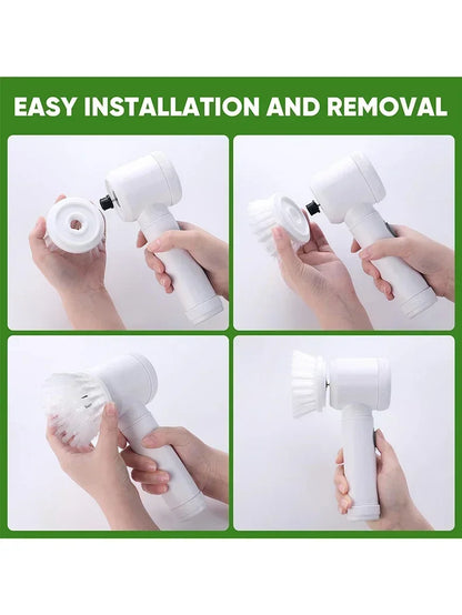 Electric Spin Scrubber Cordless Spin Scrubber with 5 Replaceable Brush Heads and Adjustable Extension Handle,5 in 1CleaningBrush