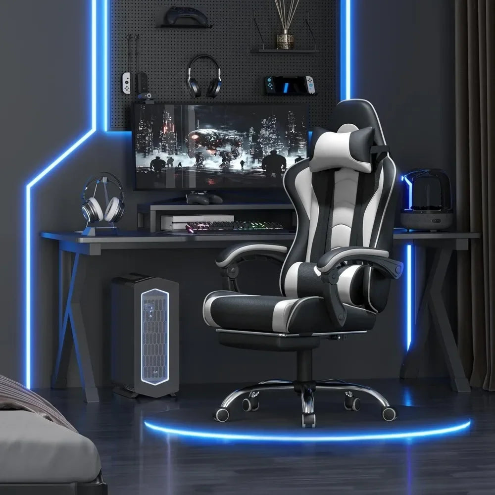Gaming Chair, Video Game Chair with Massage Lumbar Support and Footrest Height Adjustable Ergonomic Computer Gaming Chair