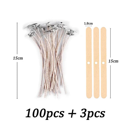 100pcs/bag Pre-Waxed Smokeless Candle Wicks with Holder DIY Cotton Thread Wicks Soy Wax Beewax Candle Wicks Making Accessories