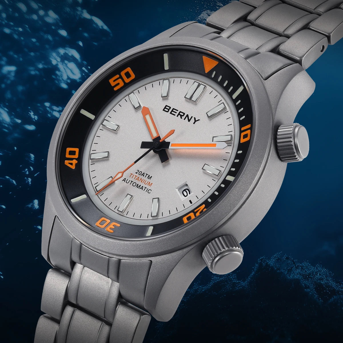 BERNY Automatic Full Titanium Diver Watch for Men Supper Luminous Sappire AR coated Miyota 8215 Compressor Mechanical Dive Watch