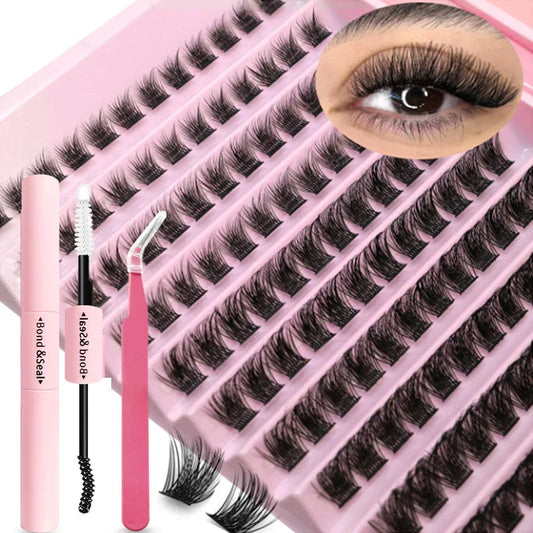 DIY Eyelash Extension Kit Individual Lashes Cluster Mix Lash Clusters with Lash Bond and Seal and Lash Accessories RELUX.STORE