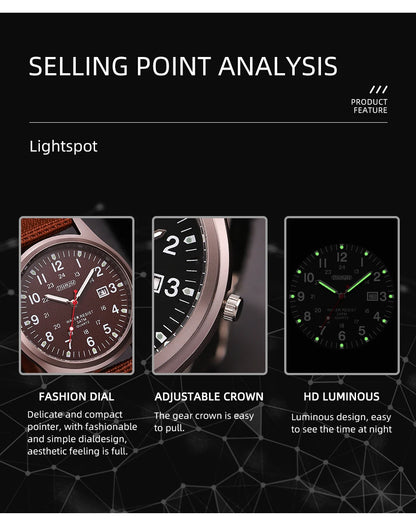 Fashion Mens Watches Luminous Hands Clock Luxury Military Sports Calendar Quartz Wristwatch Men Casual Nylon Watch Reloj Hombre