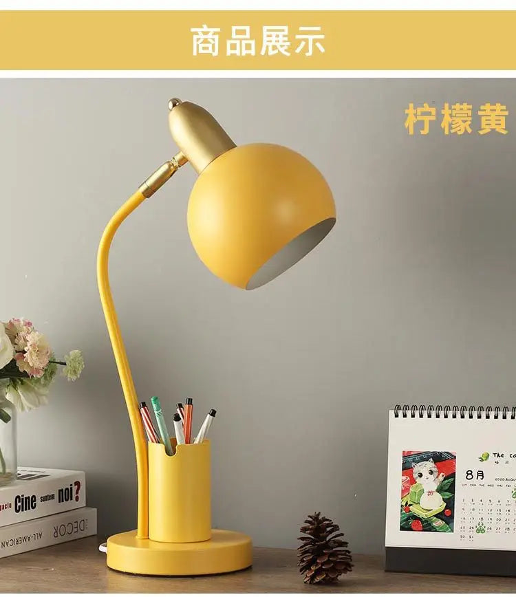Nordic Iron Art LED Macaron Desk Lamp Eye Protection Dimming Metal Pen Holder Table Lamp Living Room Bedroom Home Decor Lighting