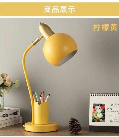Nordic Iron Art LED Macaron Desk Lamp Eye Protection Dimming Metal Pen Holder Table Lamp Living Room Bedroom Home Decor Lighting