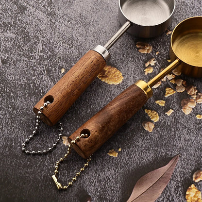 Gold Wooden Handle Stainless Steel Measuring Cups Spoons Baking Tools Coffee Measuring Spoon Set Bartending Scale Accessories