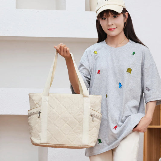 Ladies' Handbag, Cotton Plaid Tote Bag, Quilted and Filled Yoga Fitness Bag, Travel Commuter Shoulder Bag