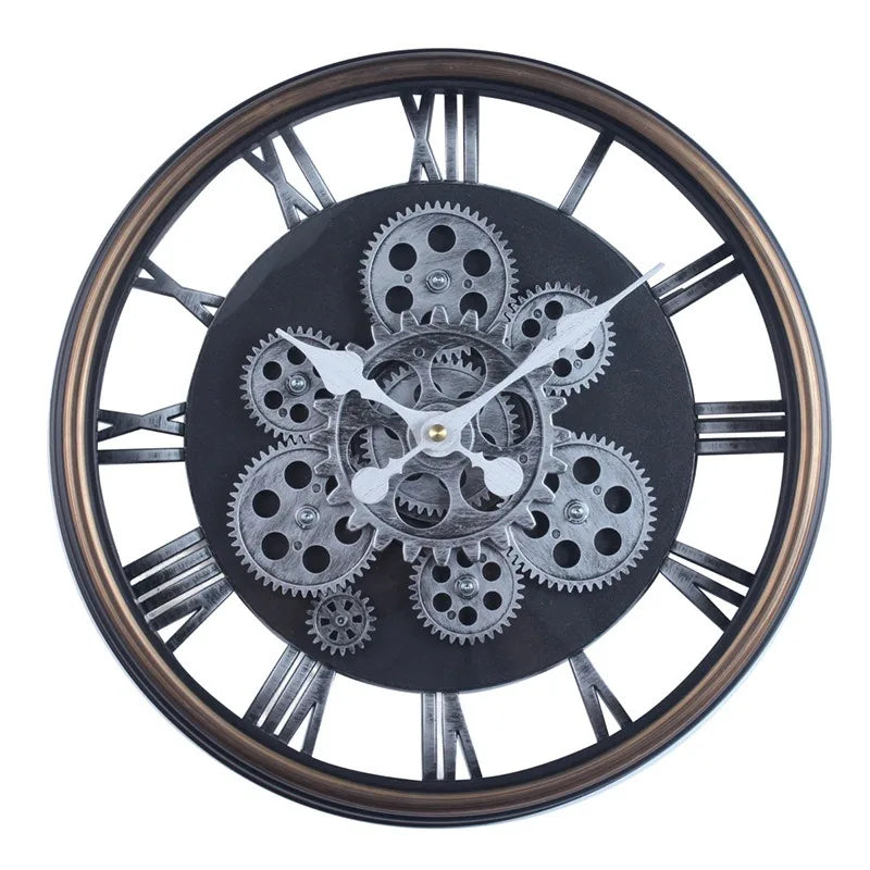 Industrial Gear Wall Clock with Rotating Gear Decoration - Antique Style and Quiet Movement RELUX.STORE