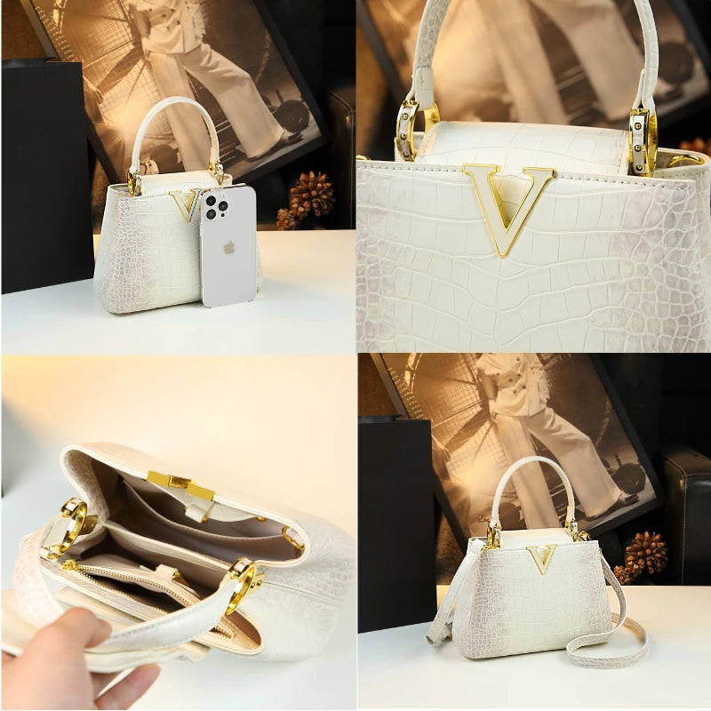 Luxury Fashion White Leather Women Handbags 2024 New Female Small Shoulder Messenger Bag Crossbody Portable Shell Bags RELUX.STORE