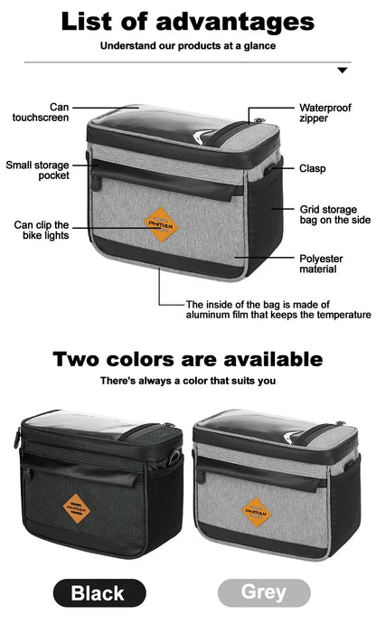PHMAX Bike Front Bag Portable Bike Mountain Bike Handlebar Bag Multi-Pocket MTB Storage Bag Large Capacity Waterproof Bike Bag