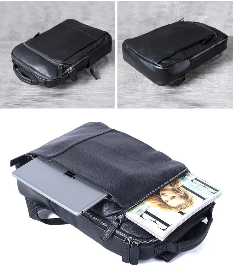 High Quality Fashion Genuine Leather Backpack Men Bagpack Student School Bag Backpack daily male Rucksack large Knapsack Black