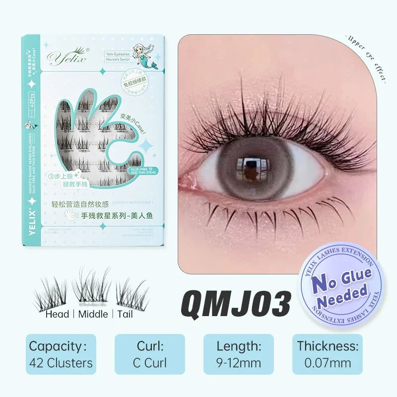 Yelix Self-adhesive Glue Free False Eyelashes Reusable DIY Segmented DIY Lashes Clusters No Glue Needed Natural Soft Lashes RELUX.STORE