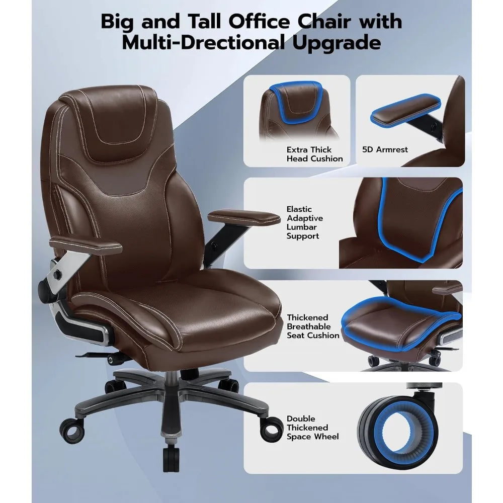 Big and Tall Office Chair with 5D Adjustable Arms, 600lbs Ergonomic Executive Office Chair with Adjustable Lumbar Support, Fabri