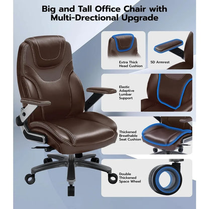 Big and Tall Office Chair with 5D Adjustable Arms, 600lbs Ergonomic Executive Office Chair with Adjustable Lumbar Support, Fabri