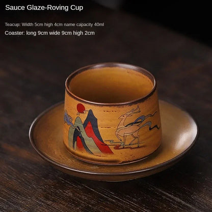 Handmade Ceramic Coffee Mug with Wooden Handle - Retro Tea Cup, Office Water Cup Filter Design, Unique Birthday Gift