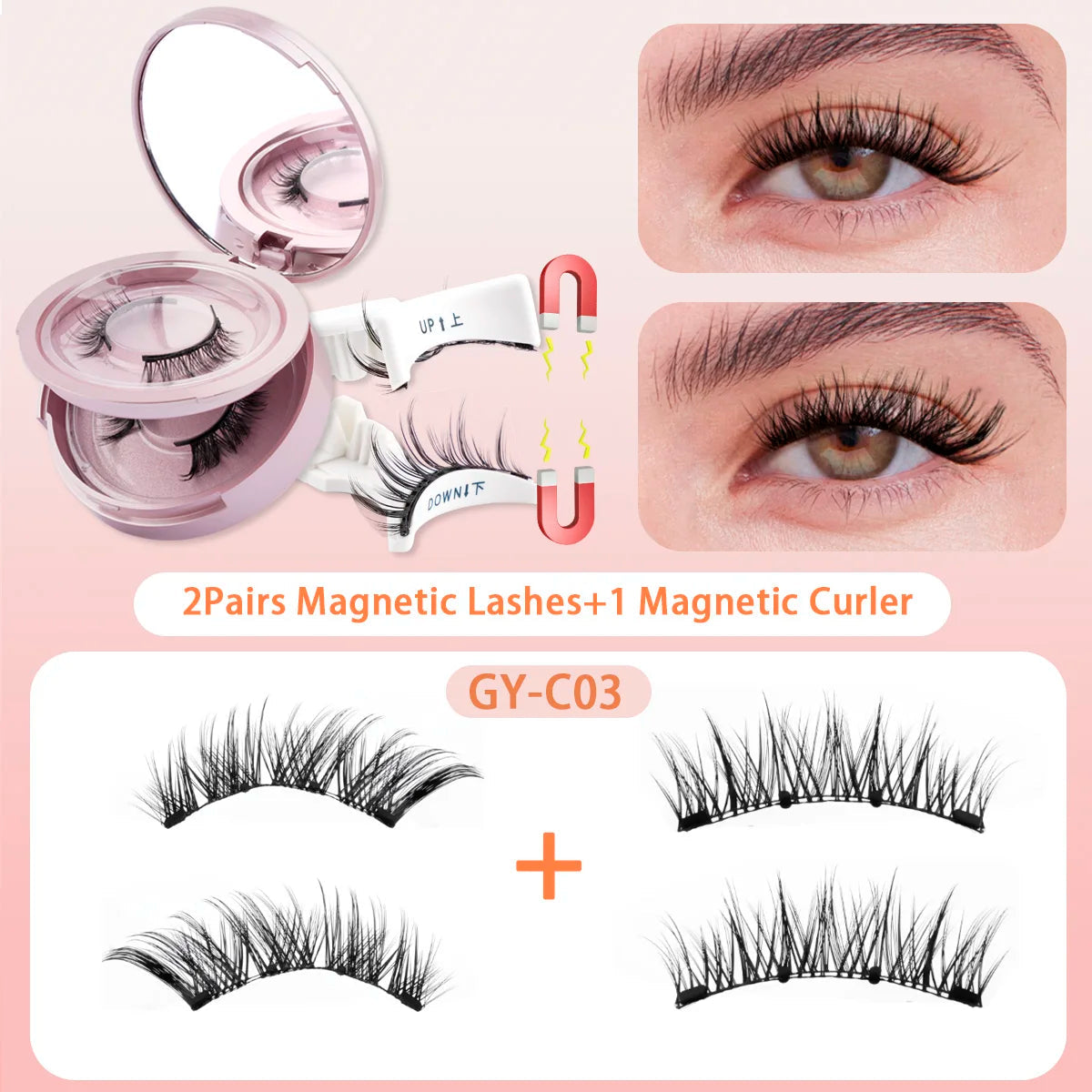 2 Pairs Magnetic Eyelash Natural Look Fluffy False Eyelashes Reusable Magnetic Eyelash Set with Applicator No Glue Need Makeup RELUX.STORE