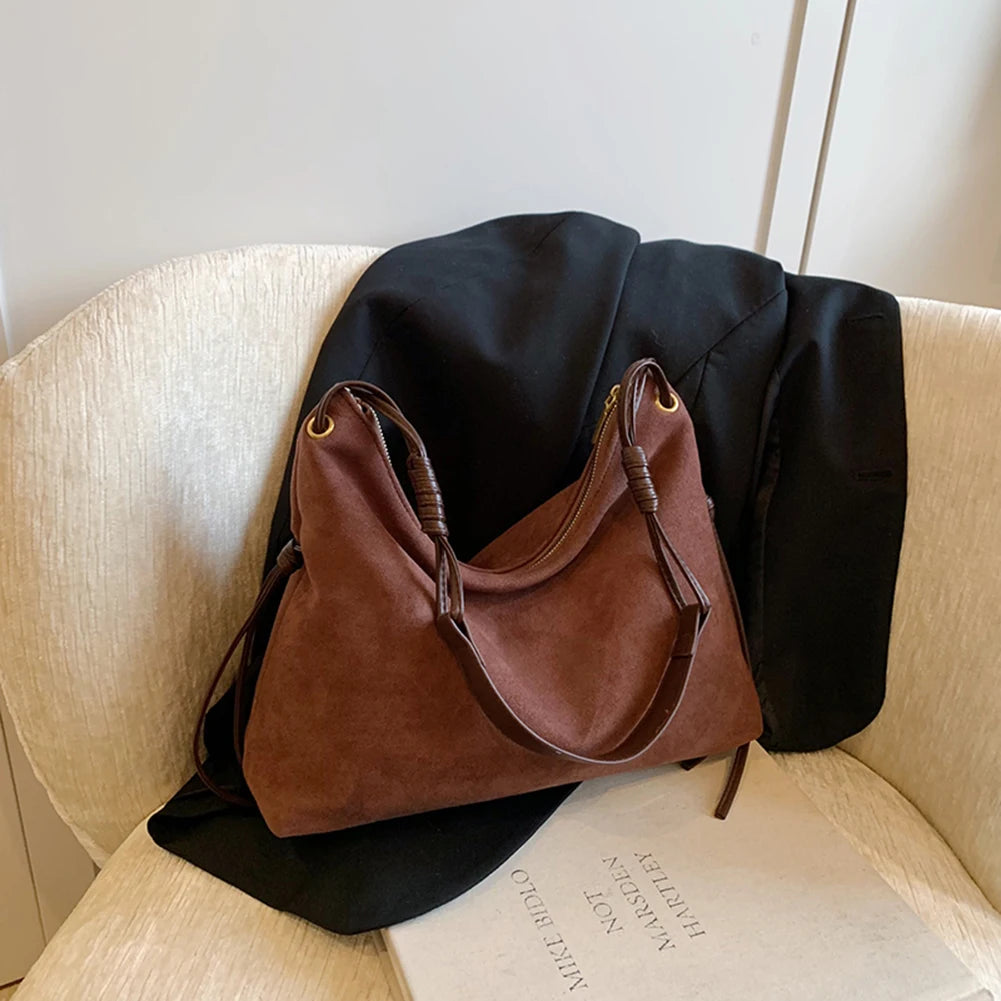 Women Suede Shoulder Bag Adjustable Strap Messenger Bag with Zipper Trendy Retro Handbag for Work Travel RELUX.STORE