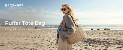 BAGSMART Expandable Tote Bag for Women, Puffer Work Tote Water-Resistant Quilted, Nurse and Carry-On Travel Gym Bag