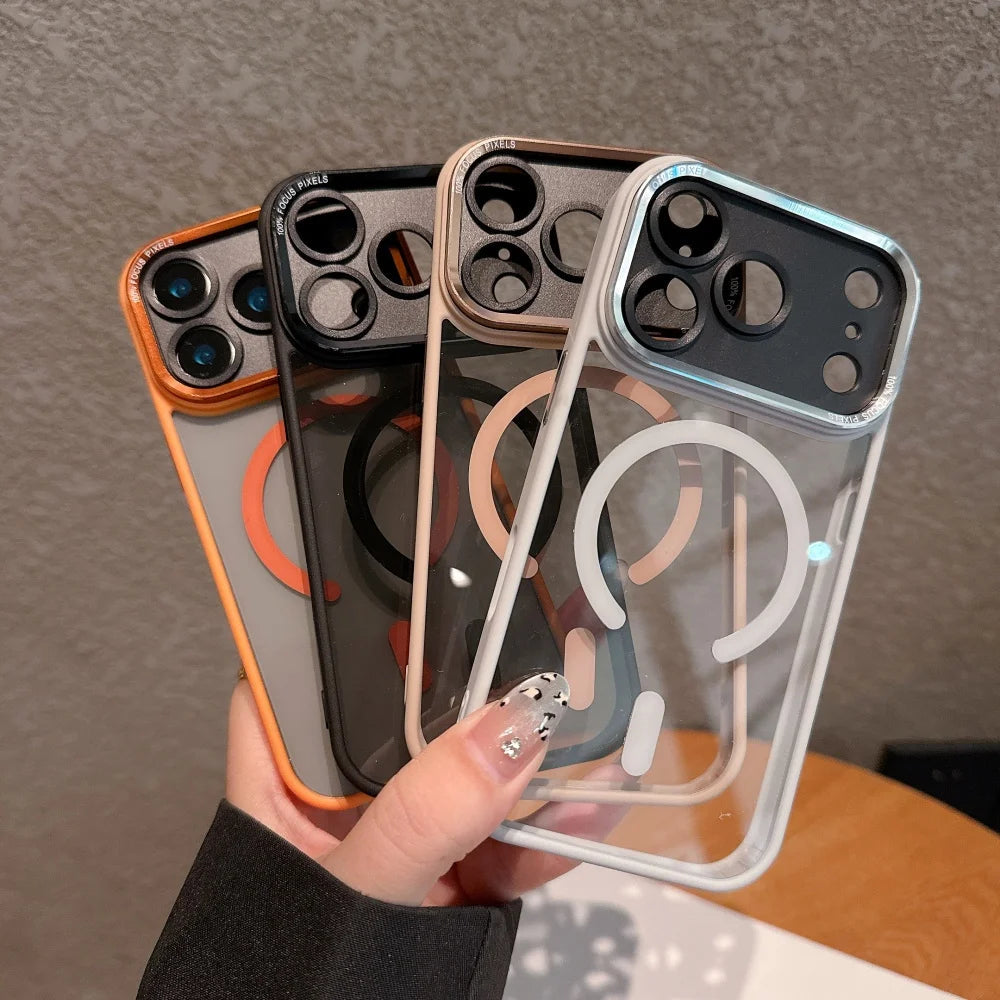 Transparent Magnetic Phone Case For iPhone 17 16 15 14 13 12 11 Pro Max Plus 17Air Metal Lens Protection Shockproof Hard Cover RELUX.STORE
