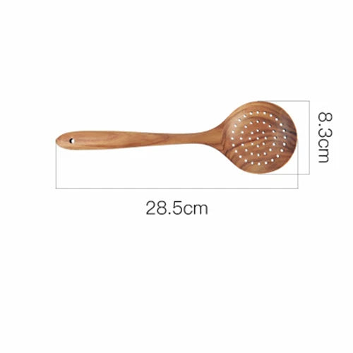 Thailand Teak Natural Wooden Tableware Cooking Ladle Turner Long Rice Colander Soup Skimmer Cooking Spoons Scoop Kitchen Tool