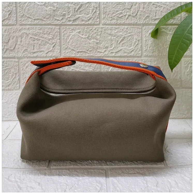 2024 New Large Capacity Canva Makeup Bag Soft Texture Fashionable Women's Shoulder Bag Color Blocking Handbag From China RELUX.STORE