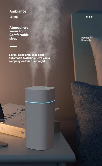 Dual-Nozzle USB Humidifier | 800ml/H Super Mist & Ultra Quiet | Car/Home Moisturizing Device