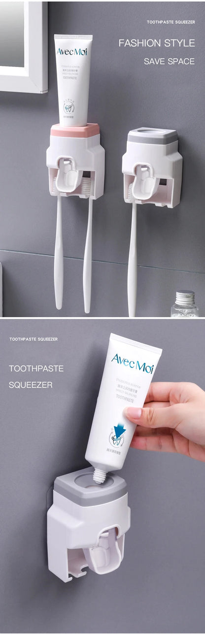 1pc Automatic Toothpaste Dispenser Creative Wall Mount and Small Toothbrush Holder Squeezer for Family Shower Bathroom