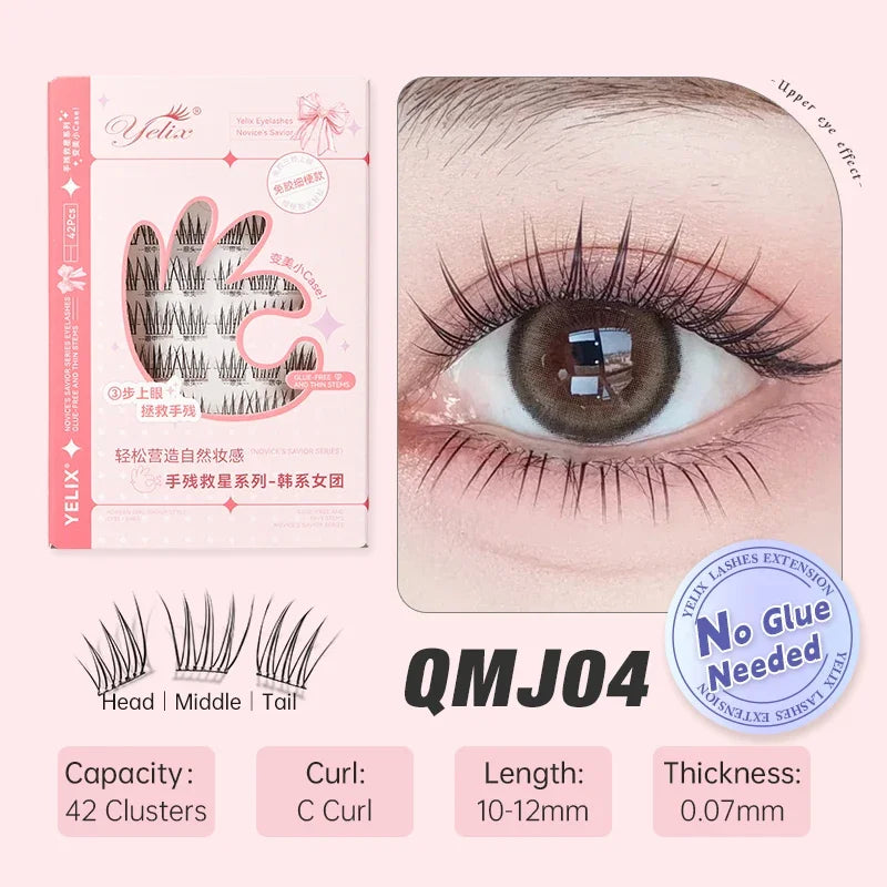 Yelix Self-adhesive Glue Free False Eyelashes Reusable DIY Segmented DIY Lashes Clusters No Glue Needed Natural Soft Lashes RELUX.STORE