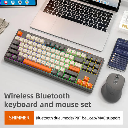 M87 Wireless Keyboard Gaming,87keys Dual Mode Bluetooth Keyboard with Rainbow-light RGB,PBT Ballcaps for Silent Office Gaming