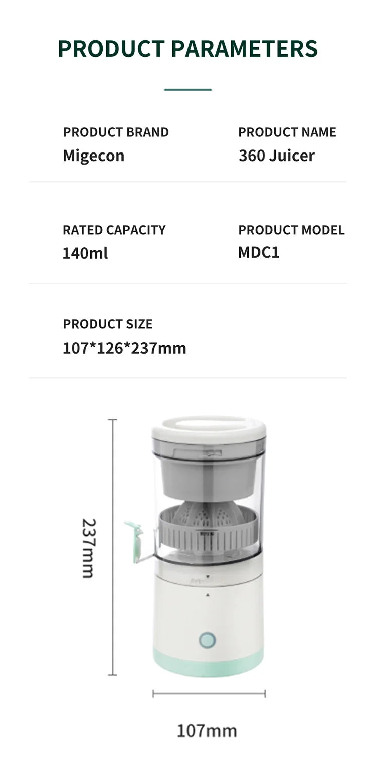 Portable Juice Juice Extractor Fully Automatic Fruit Household Juicer Automatic Orange Lemon Juice USB Extractor Extruder